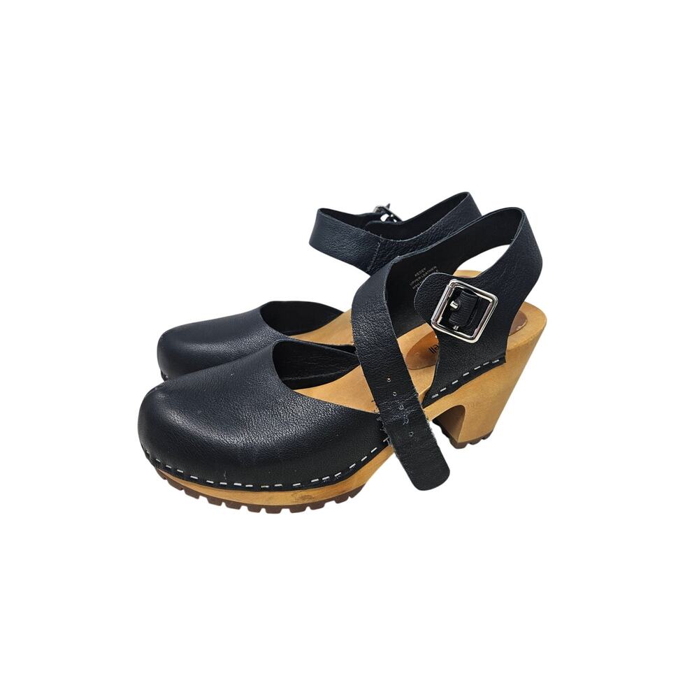Jeffrey Campbell Kesey 9.5 Black Leather Wooden Clog Chunky Whimsygoth Boho - Picture 2 of 6